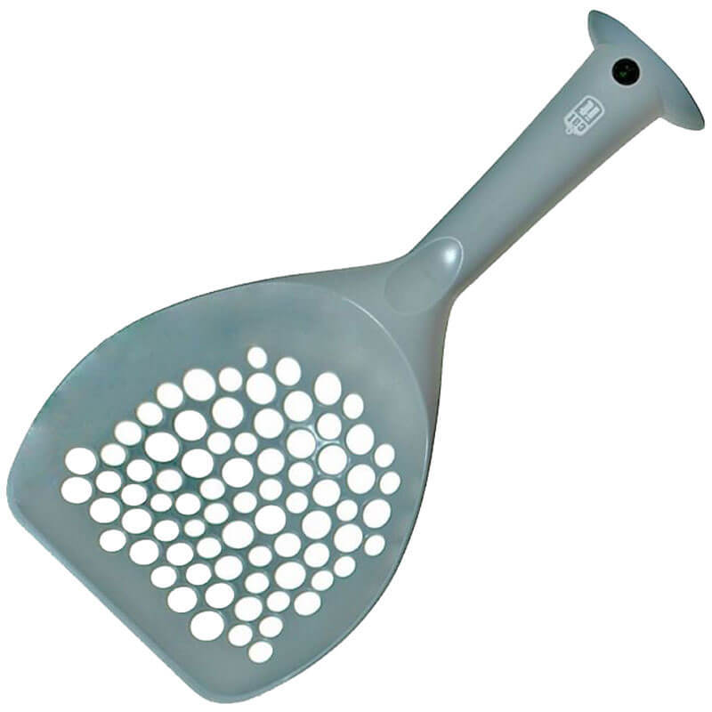 כף מסננת להרמת צרכים לחתול – Hagen, פלסטיק קשיח, זמינה באפור, ורוד או תכלת.