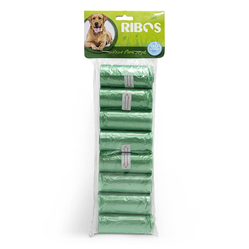 שקיות מתכלות איסוף צואת כלבים בתכולה 144 יחידות (8 גלילים), ידידותיות לסביבה, חזקות, אטומות ומתאימות למתקנים סטנדרטיים.