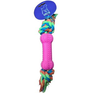 חבל נשיכה באורך 25 ס"מ עשוי בד כותנה עם ידית אדומה – צעצוע אינטראקטיבי לכלב.