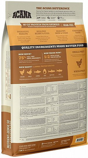 אקאנה Wild לחתול עוף והודו 4.54.jpg עם דגנים.jpg גב אריזה