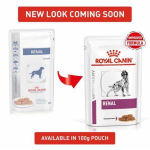שימורי או פאוצ' תחת סדרת "Renal Support" של רויאל קנין, שמותאמת במיוחד לכלבים עם מחלות כליה. המזון מספק קלוריות וריחות עזים כדי לעודד אכילה, עם מרקמים כמו פרוסות ברוטב או פאוצ'ים רכים .