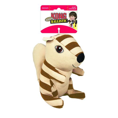 בובת סנאי יער צבעונית של KONG עם צפצפה פנימית למשחק כלבים.
