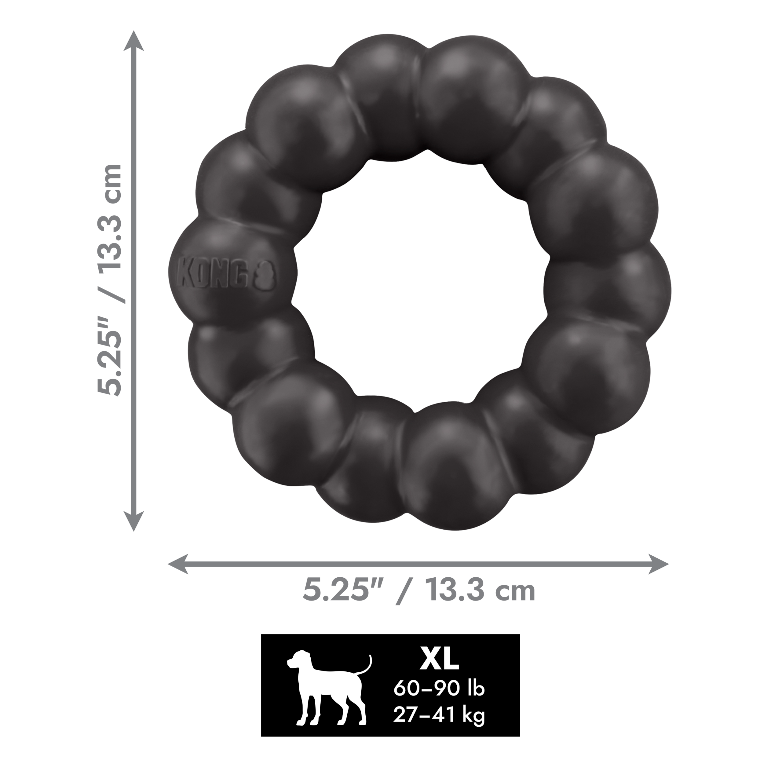 צעצוע קונג XL אקסטרים טבעת – טבעת גומי עמידה בצבע שחור לכלבים גדולים עם צורך לעיסה חזקה במיוחד.