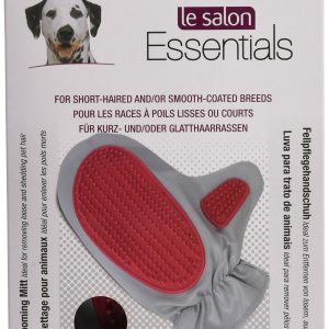כפפת גומי Le Salon Essentials ליד ימין עם סיבים גומי לניקוי ולטיפוח פרווה עדינה.