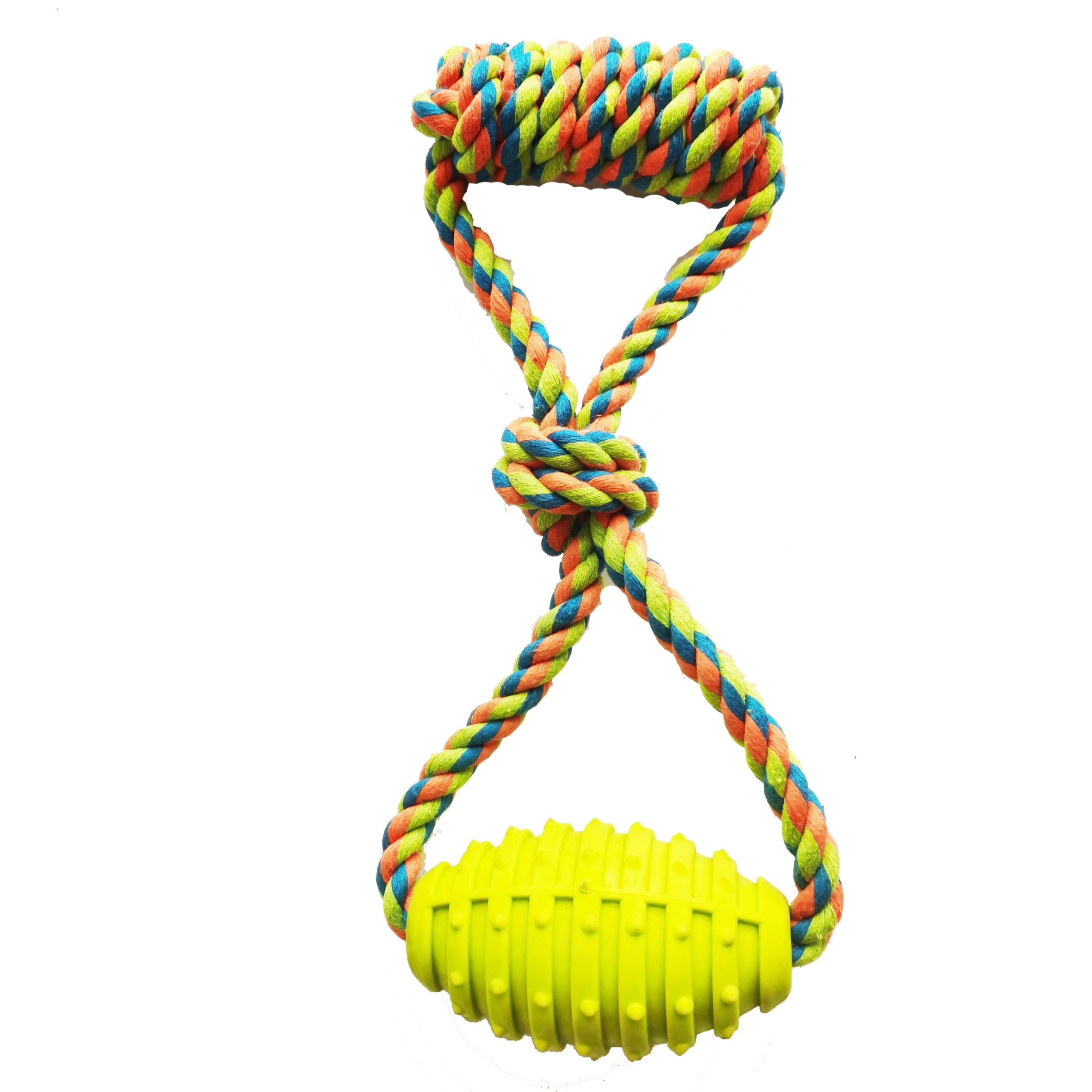 צעצוע חבל דנטלי בצורת שתי לולאות שמונה, באורך 42 ס"מ, עמיד לנשיכה ומשיכה לכלבים.