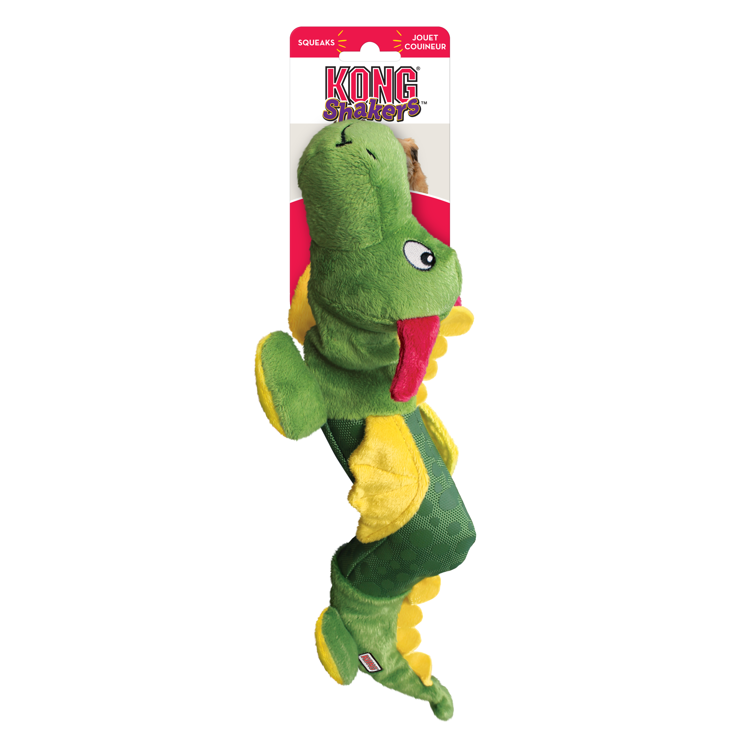 כלב משחק עם קונג שייקר דרקון גדול – צעצוע רך, ארוך ועמיד בצורת דרקון עם צפצפה פנימית