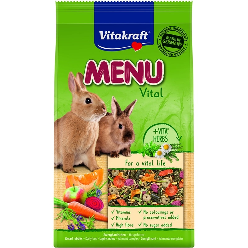 שקית מזון לארנבים של Vita Kraft – כופתיות עשירות בירקות, חציר וסיבים תזונתיים.