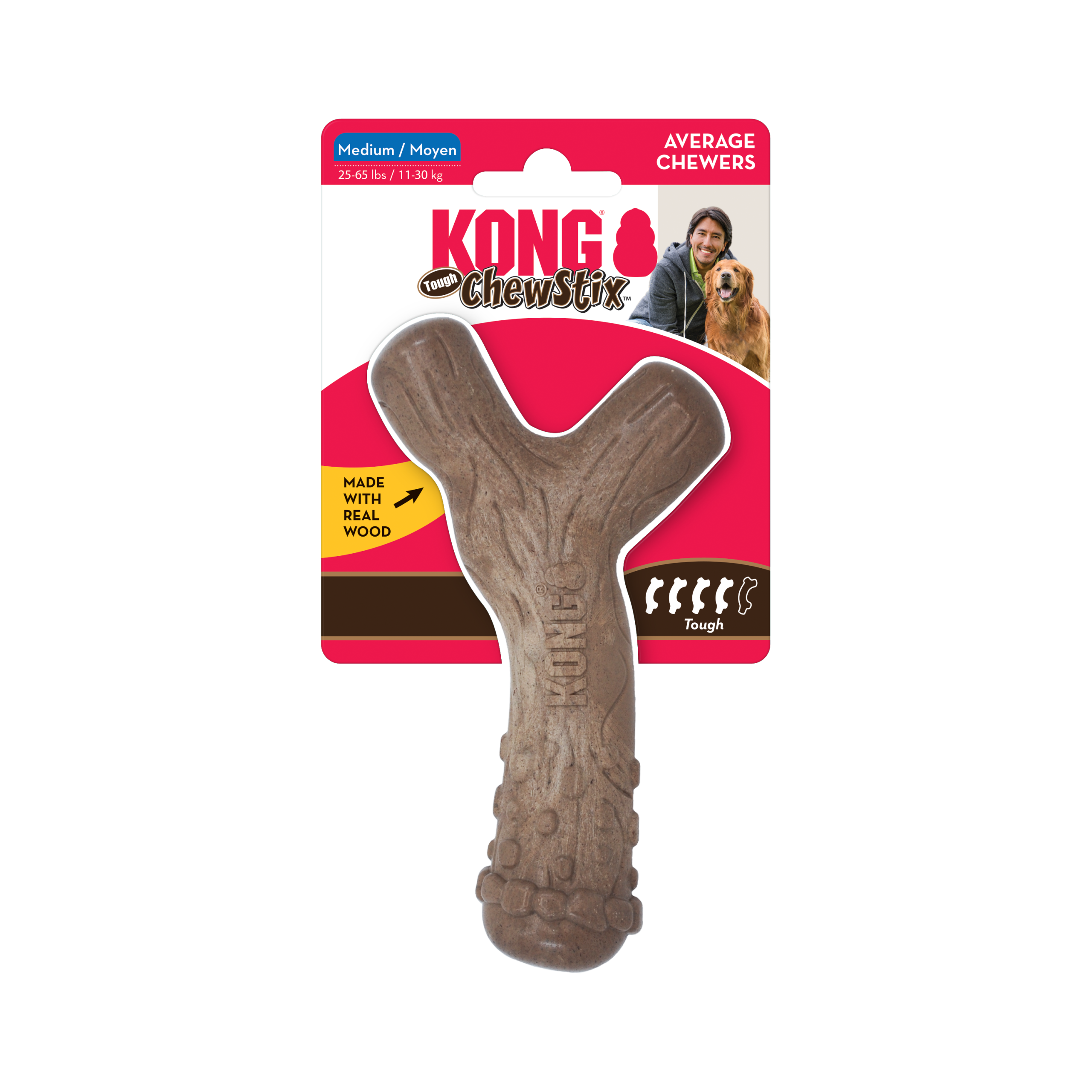 צעצוע לעיסה בצורת עצם קרן, בגוון עץ כהה עם טקסטורה מחוספסת