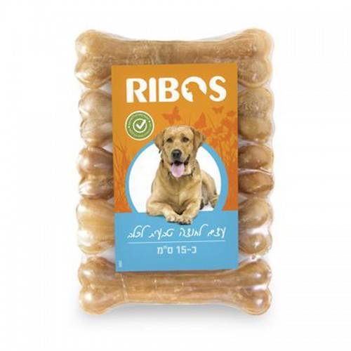 "חמישיית ריבוס עצם לחוצה טבעית (15 ס״מ) – חטיף טבעי לחיזוק לשיניים ולסת לכלבים בוגרים."