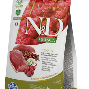 פורמולה טיפולית לחתולים בוגרים עם מערכת שתן רגישה – חלבון 94%, קינואה, חמוציות וקמומיל לשמירה על בריאות ושובע.