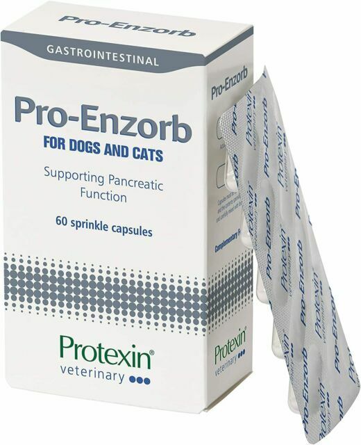 קופסת תוסף מזון פרו אנזורב, 120 גרם, תערובת אנזימים לתמיכה בפעילות הלבלב של חיות מחמד.