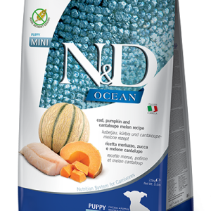 שק מזון יבש N&D Ocean לגורי מיני בטעם קוד, דלעת ומלון.