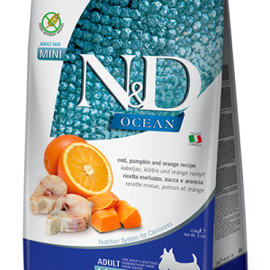 שק מזון יבש לכלבים קטנים N&D Ocean Pumpkin בטעם קוד ודלעת.