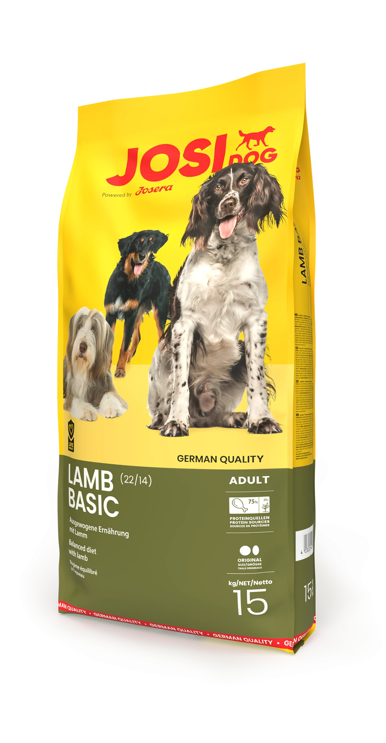 שק מזון יבש לכלבים בוגרים JosiDog Lamb Basic – 15 ק"ג