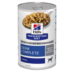 שימורים רפואיים רטובים לכלבים עם בעיות עור ורגישות למזון. פורמולה דרם קומפליט של הילס.