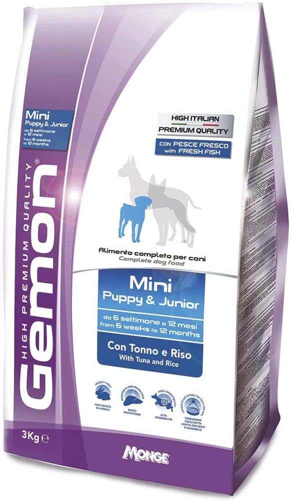 שק מזון יבש לגורי כלבים קטנים Gemon טונה ואורז 3 ק"ג