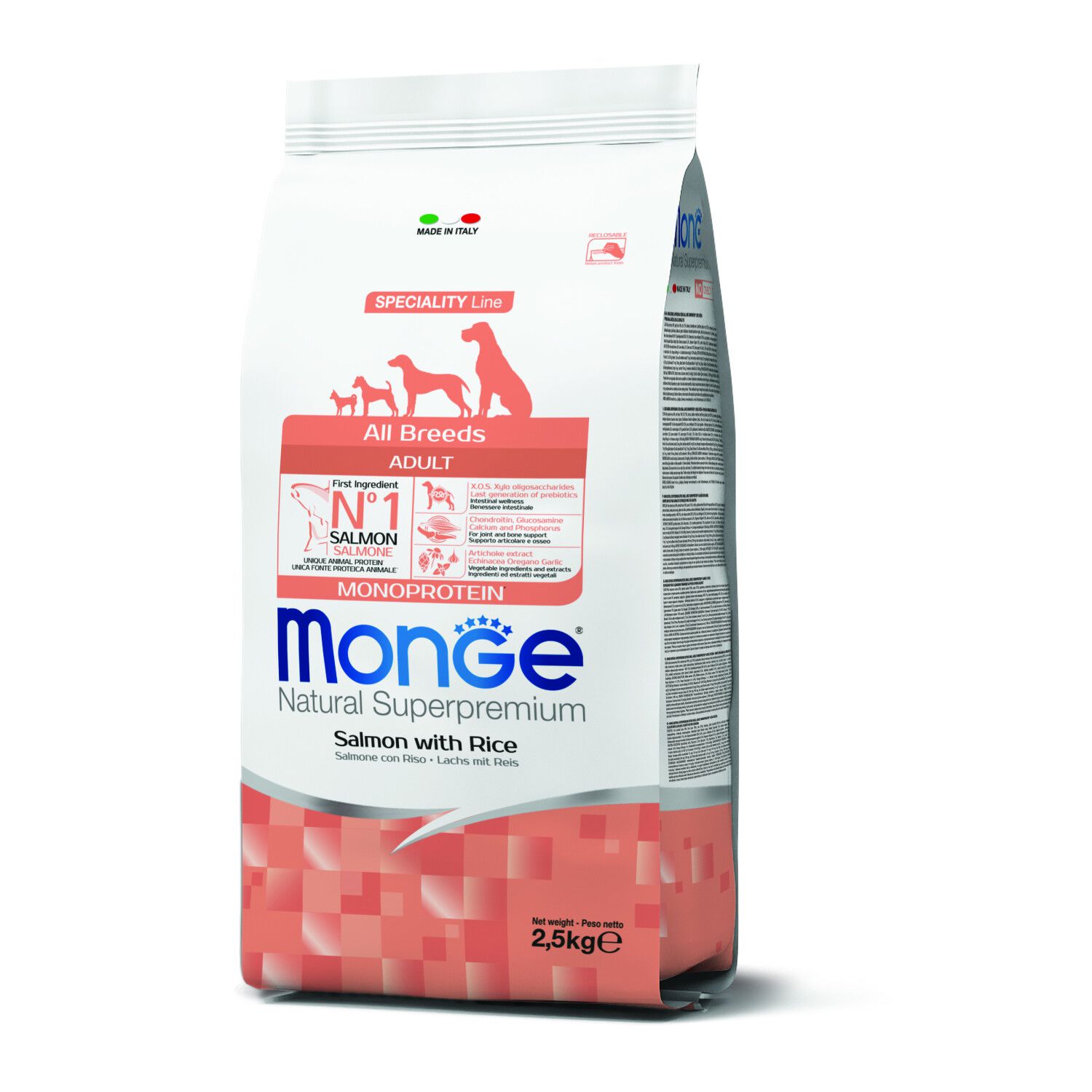 שק מזון יבש לכלבים בוגרים מכל הגזעים – סלמון ואורז