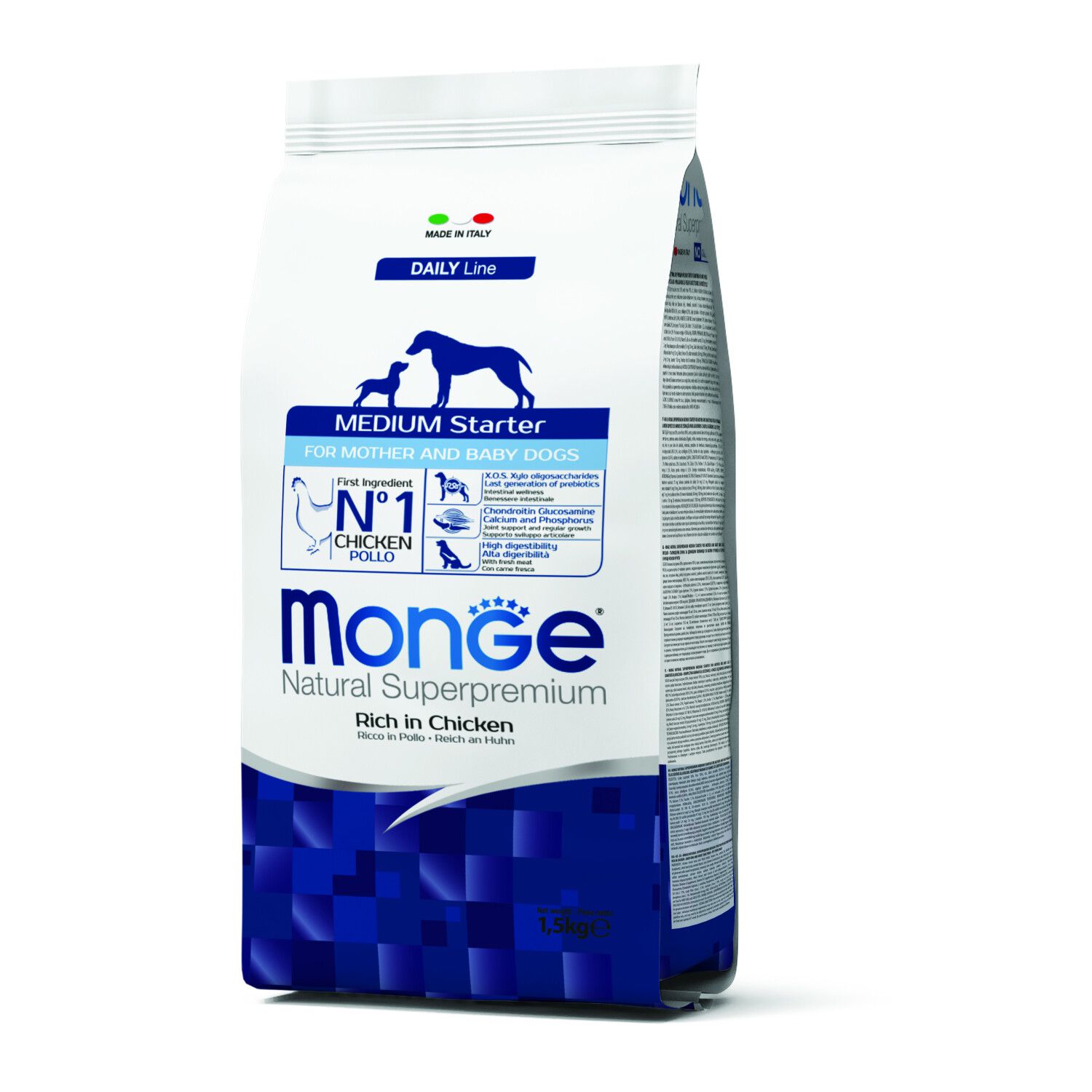 שק מזון יבש לגורי כלבים וכלבות הרות, מועשר בעוף וברכיבים תומכי התפתחות.