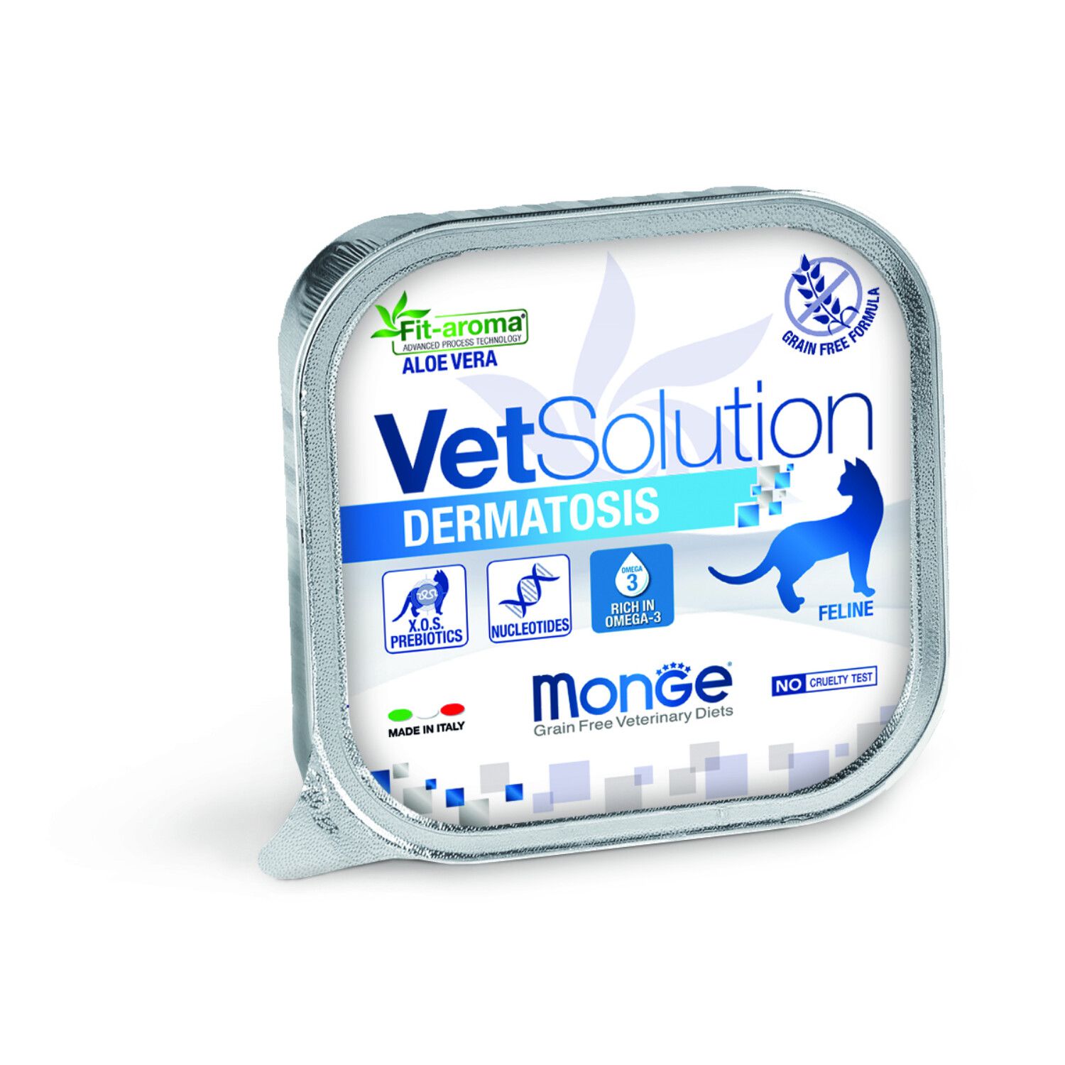 קופסת שימורים 100 ג׳ VetSolution Dermatosis לחתולים עם הדגשת תמיכה בעור ו-EPA/DHA