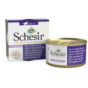 שזיר מעדן נתחוני עוף ונתחוני בקר עם אורז 85 ג Schesir שזיר מעדן נתחוני עוף ונתחוני בקר עם אורז 85 ג Schesir