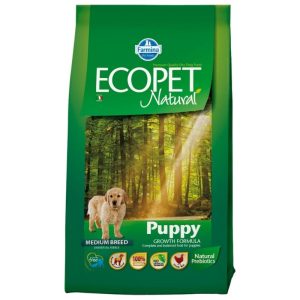 מזון פרימיום על בסיס עוף, מותאם לגורי כלבים מגזע בינוני.