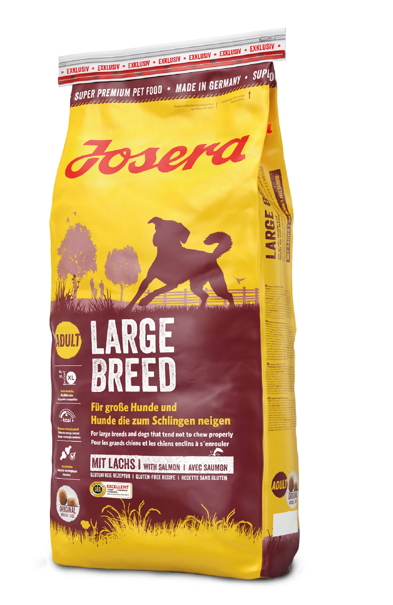 מזון יבש איכותי לכלבים בוגרים מגזע גדול, עם כופתיות גדולות, תמיכה במפרקים וטעם עשיר.