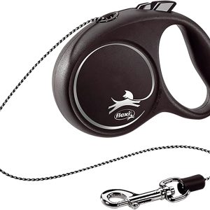 רצועת Flexi XS נמתחת באורך 3 מ׳, פלסטיק קשיח עם סרט/חבל ניילון, בצבע שחור