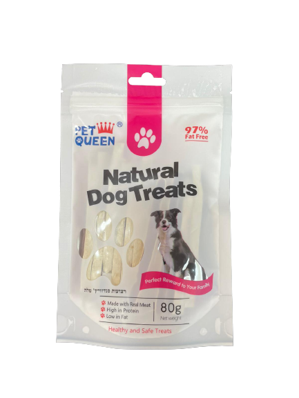 חטיף עוף או טלה לכלב – ללא דגנים, צבעים או תוספים. רצועות לעיסות בטעם טבעי. אידיאלי לפינוק או אימון.