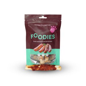 חטיף פודיס מגולגל ברווז צעיר ועור בקר 100 גר חטיף פודיס מגולגל ברווז צעיר ועור בקר 100 גר