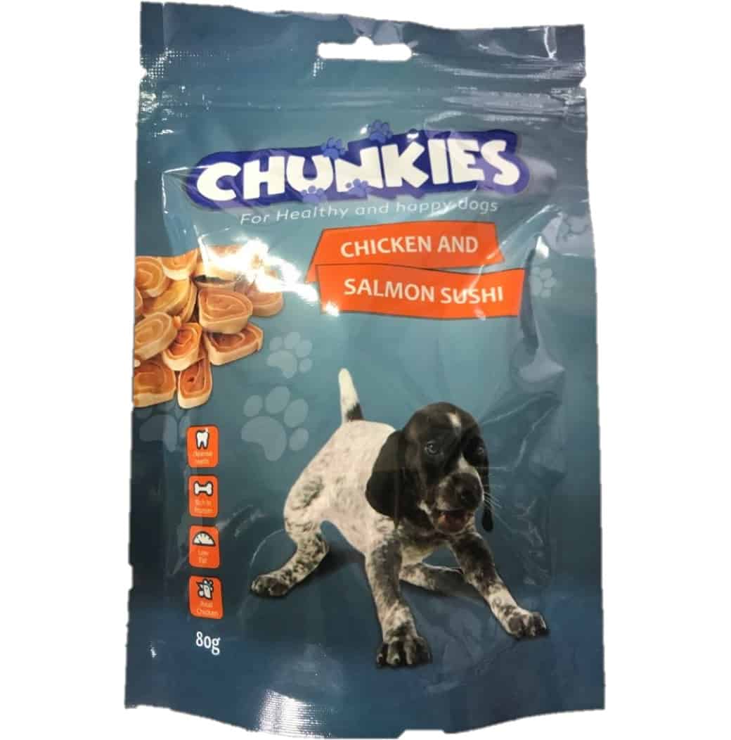 צ’אנקיז חטיף סושי עוף וסלמון לכלב 80 ג Chunkies צ’אנקיז חטיף סושי עוף וסלמון לכלב 80 ג Chunkies