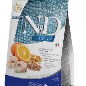 פורמולה ימית לתזונה משובחת: דג קוד, שמן הרינג, דגנים עתיקים וסיבים טבעיים לבריאות, עור ופרווה מושלמים.