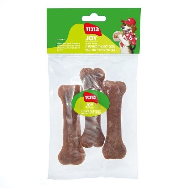 עצם קשר מעושנת בציפוי עוף, זמינה ב־3" 5" 7" – לעיסה טעימה ובריאה, ניקוי שיניים טבעי, ולכלבים בכל גודל. Bonzo Joy האידיאלי לפינוק יומי.