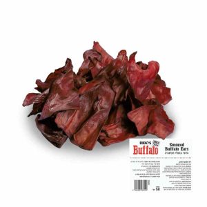 חטיפי באפלו בלאק טבעיים מ‑Ribos – מקלות, זנבות ואוזני עוף מעושנות באפלו איכותי, נמוך שומן, אידיאלי לעיסת בריאות.