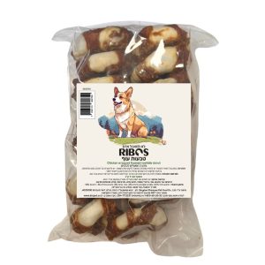 עצמות צלעות עוף טבעיות וגלילי בשר עוף ממולאים – 1 ק״ג מפינוק דנטלי לשיניים בריאות, ללא דגנים.