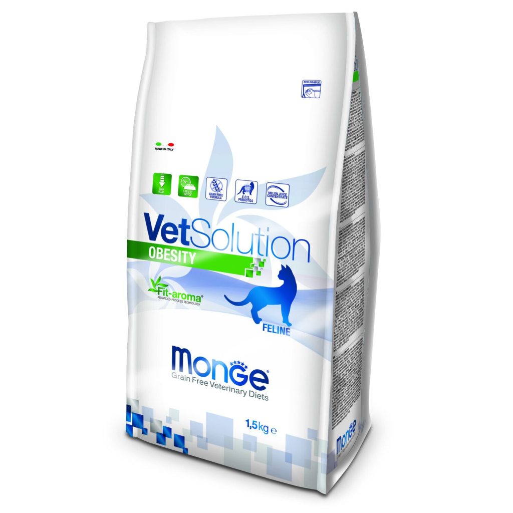 שק מזון דיאטטי יבש לחתולים – VetSolution Obesity, הדגשות תמיכה בהפחתת משקל על גבי האריזה