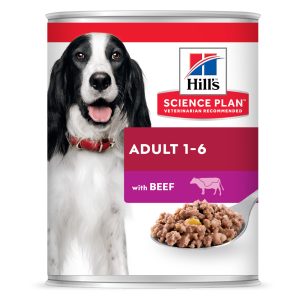 פחית מזון רטוב עם בקר לכלבים בוגרים — תזונה מלאה ומזינה.