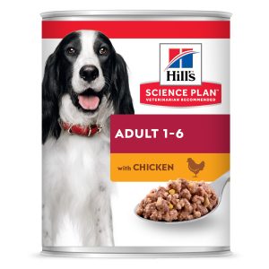 פחית מזון רטוב עם עוף לכלבים בוגרים — תזונה מאוזנת ומזינה.