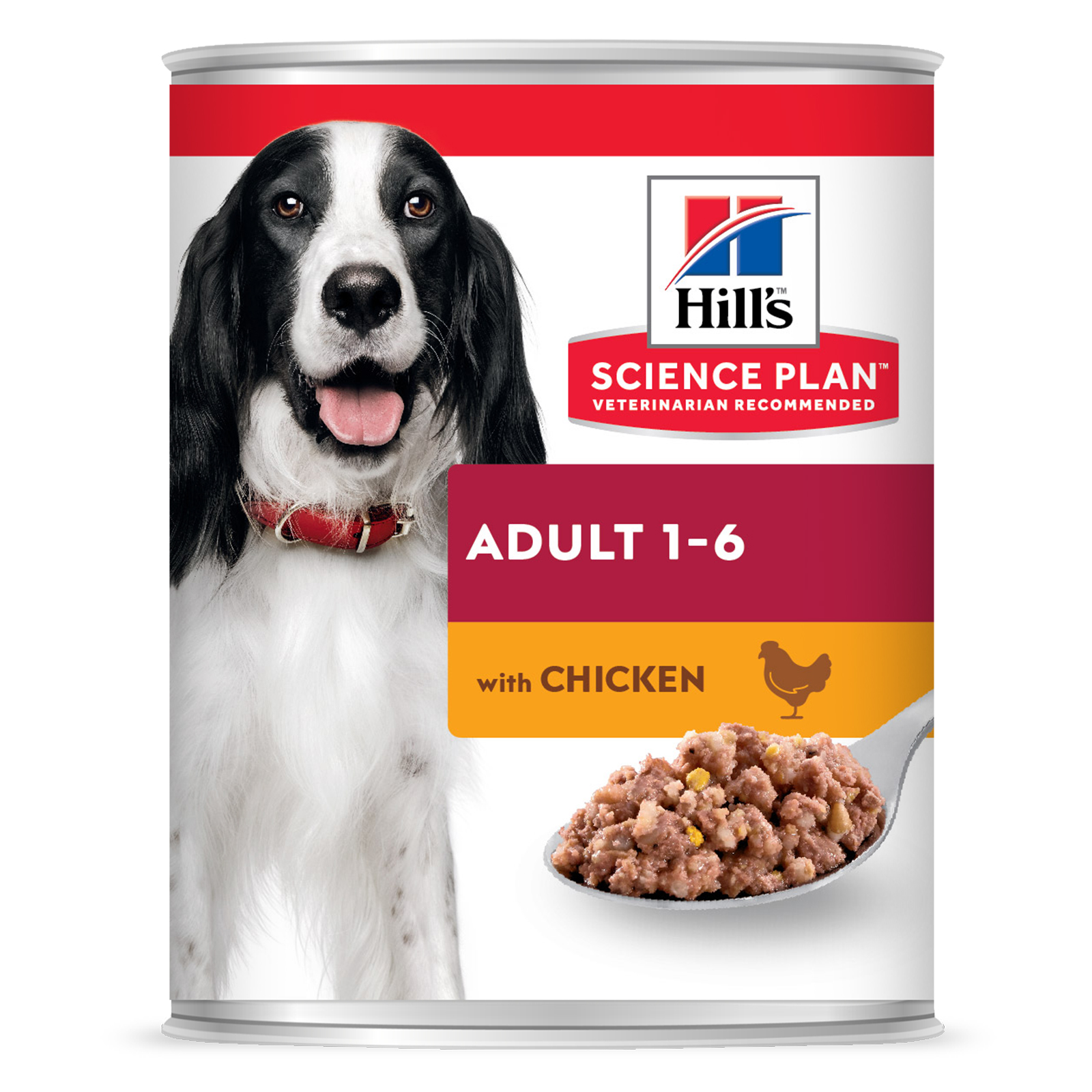 פחית מזון רטוב עם עוף לכלבים בוגרים — תזונה מאוזנת ומזינה.