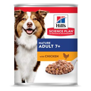 פחית מזון רטוב Mature Adult 7+ עם עוף וגרגירי שעורה.